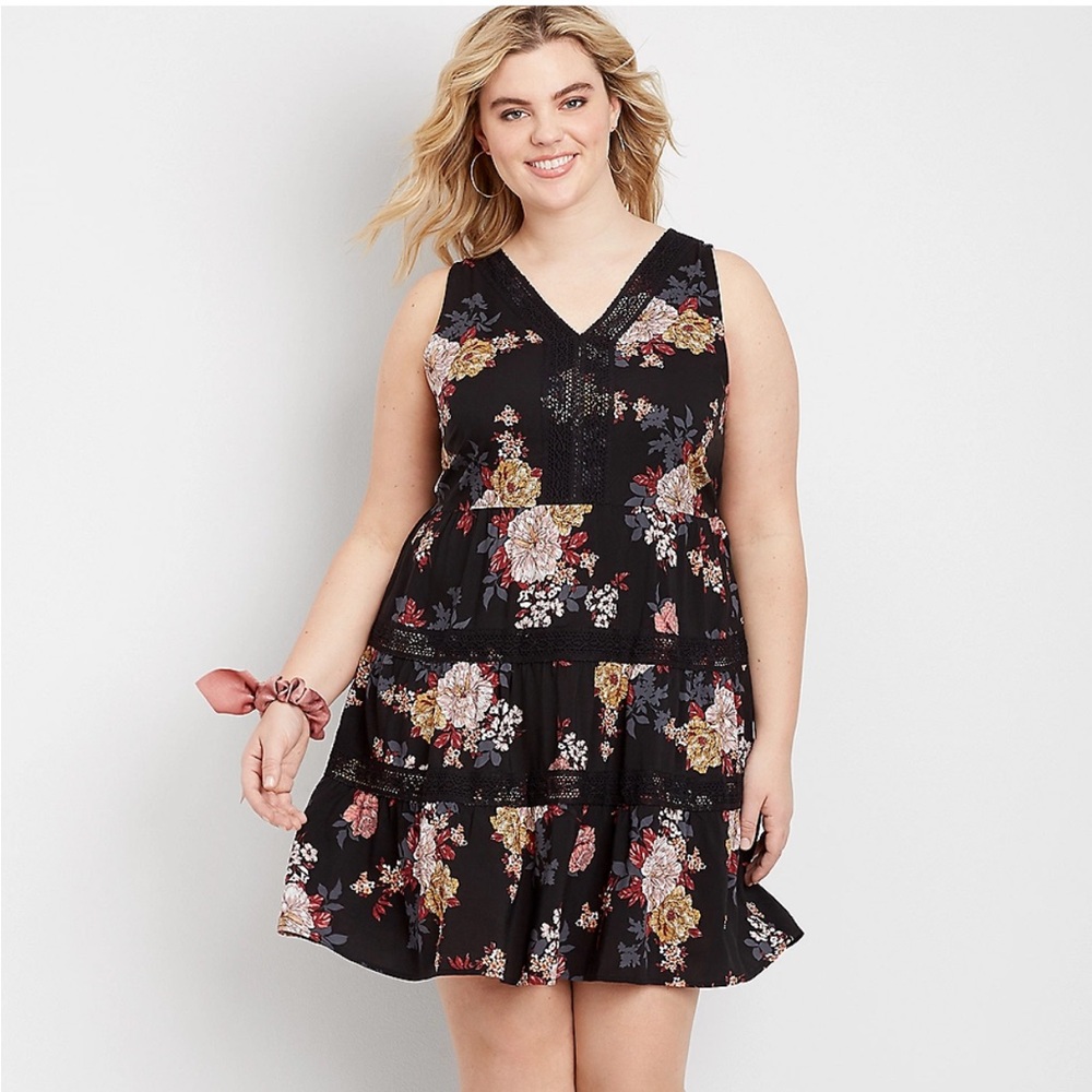 Maurice’s Floral Babydoll Swing Dress - Black and Pink